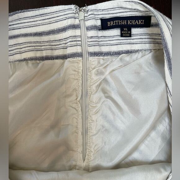 British Khaki Linen Blend Lined‎ Skirt Chevron Cream XL Cream Blue/Grey A-Line - Picture 10 of 10